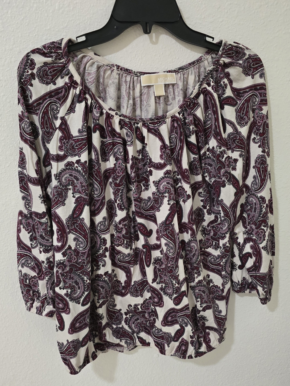Michael Kors Cream and Burgundy Paisley Peasant Blouse